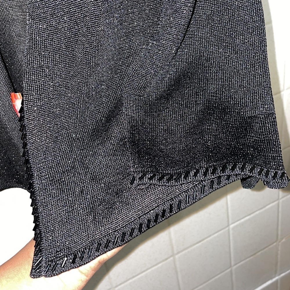 Valerie Stevens midnight sparkle black sweater sequin border trim DETAILED